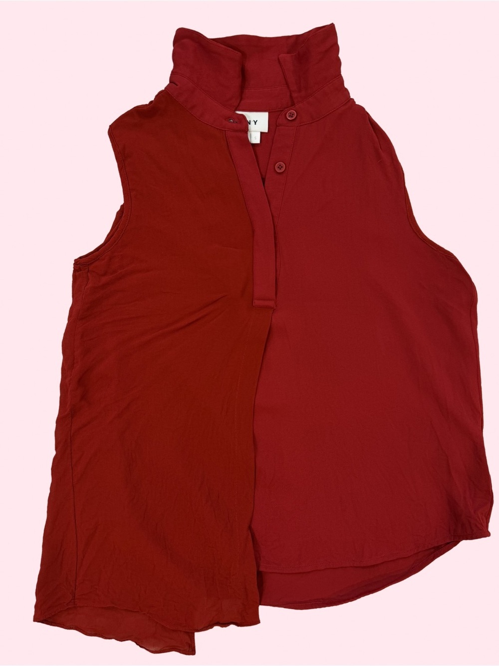 DKNY Two-Tone Red Sleeveless Mock Neck Camisole